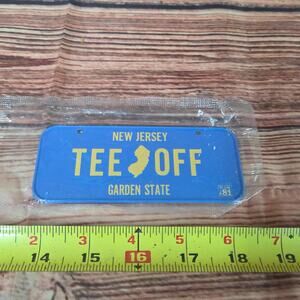 Vtg Post cereal Mini metal bicycle license plate New Jersey 1981 TEE OFF sealed